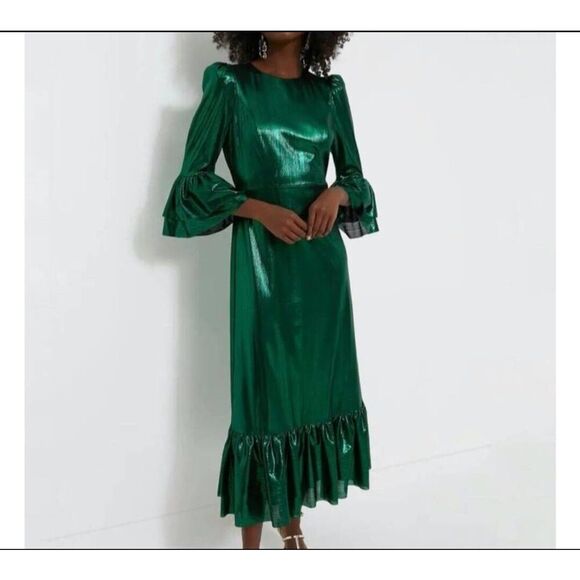 NWT Tuckernuck Pomander Place Crinkle Lurex Lillith Maxi Dress Emerald Green sz - Picture 1 of 5
